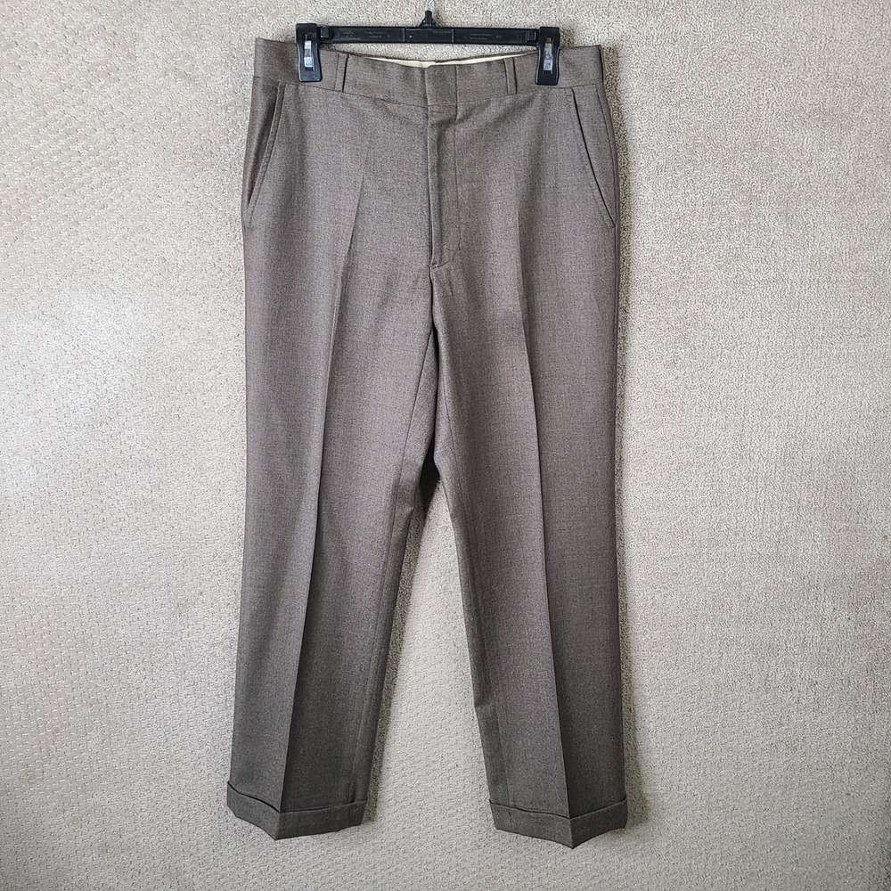 Corbin Pants Mens 30x30 Brown Wool? Suit Dress Trousers Cuffed Flat Front
